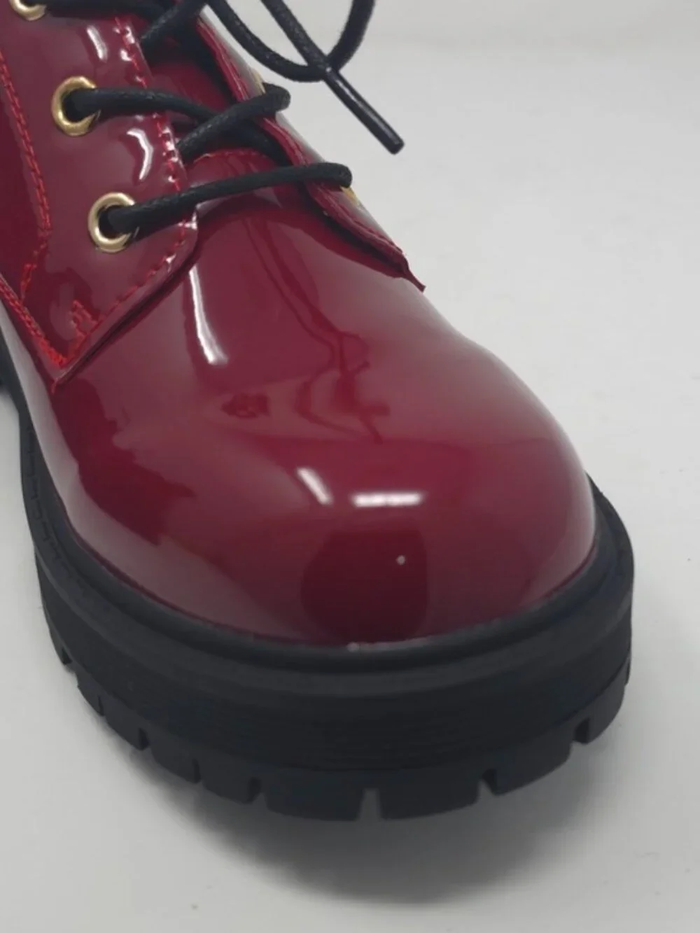 Chunky Faux Leather Platform Oxford Patent  Red Pat Trendy Lug Sole Lace Up - Picture 5 of 10